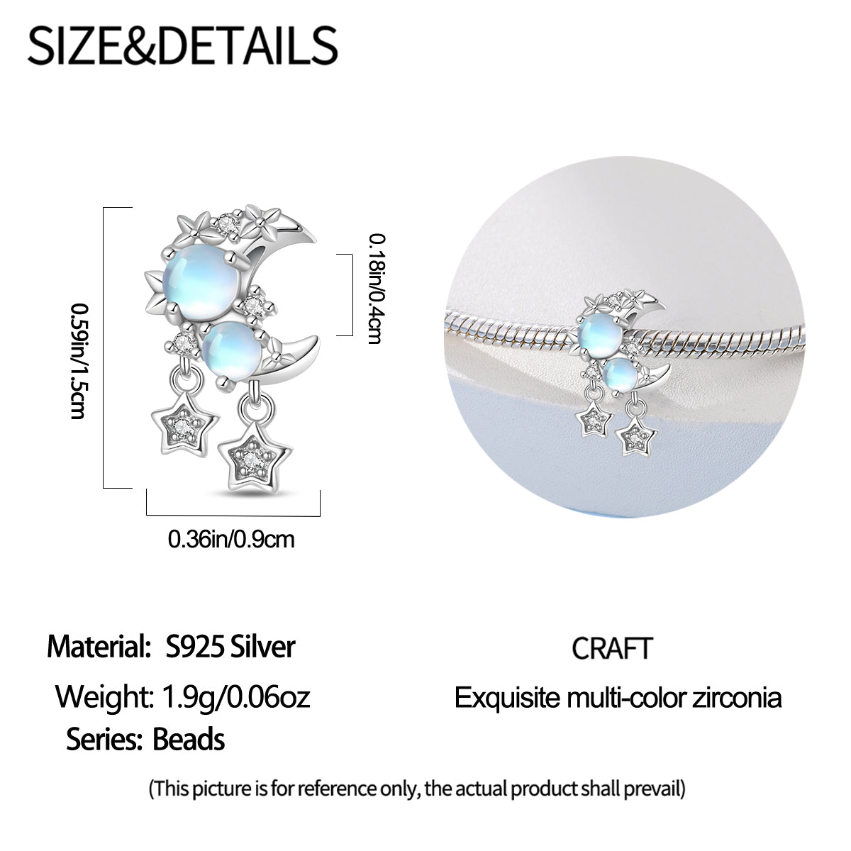 S925 Sterling Silver Moonlight Spacer Beads DIY