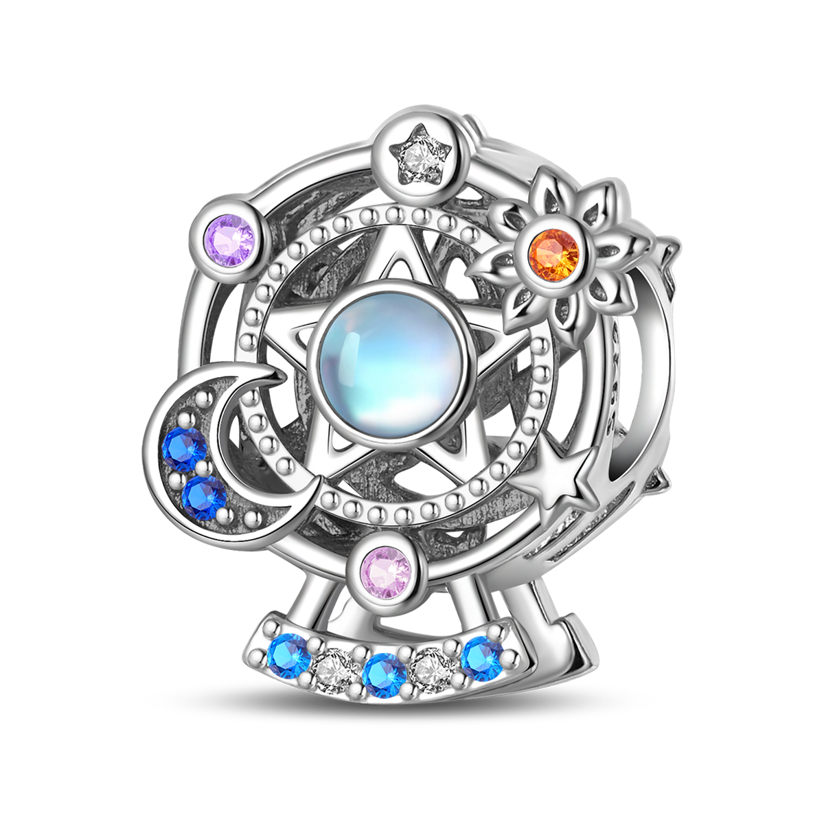 S925 Sterling Silver Star & Moon Ferris Wheel Beads
