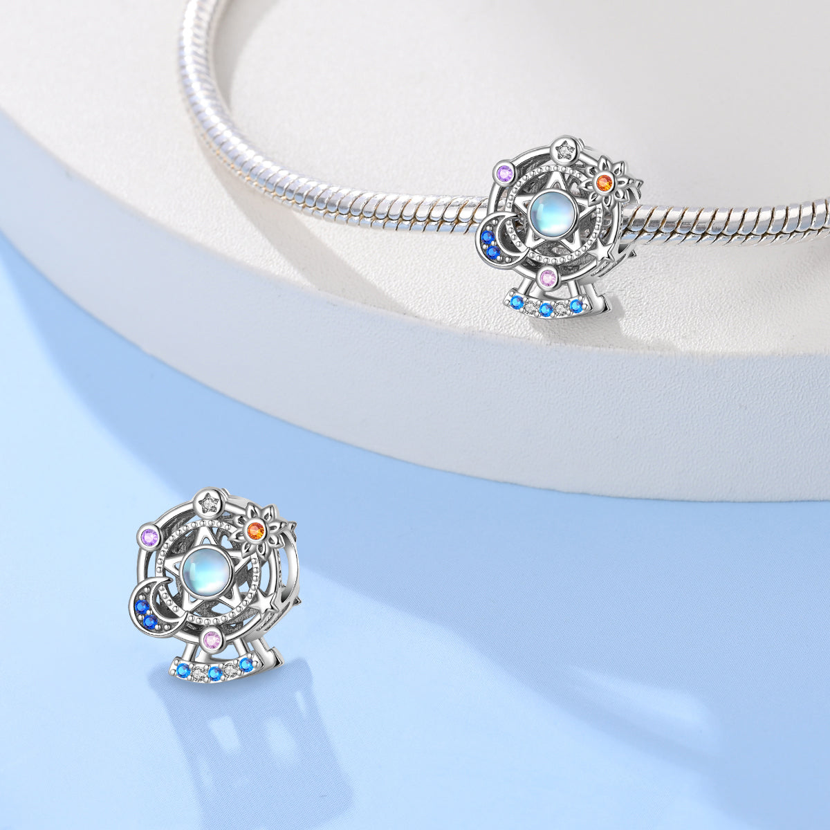 S925 Sterling Silver Star & Moon Ferris Wheel Beads